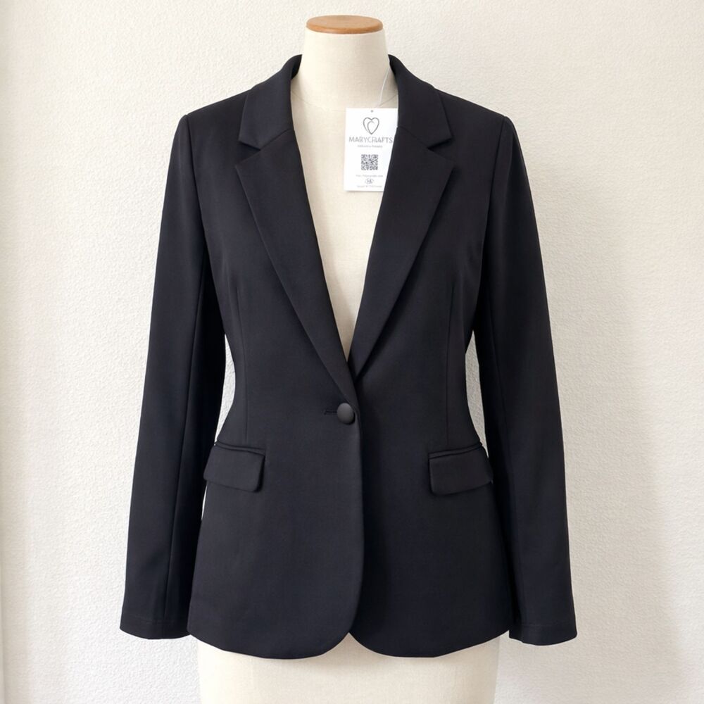 MaryCrafts Black Stretch Blazer Size 16 NWT Single Button Career Office Jacket